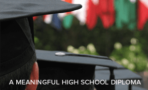 A meaningful high school diploma. (Image of graduating students.)