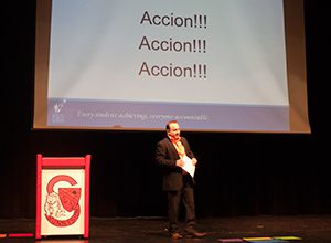 Guest speaker Bernardo Ruiz delivers his charge for parents and family members to take “ACCION!”