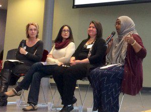 Parent Organizing Groups panel featuring LEV Field Director Kelly Munn with parent organizers Margarita, BJ and Fatima